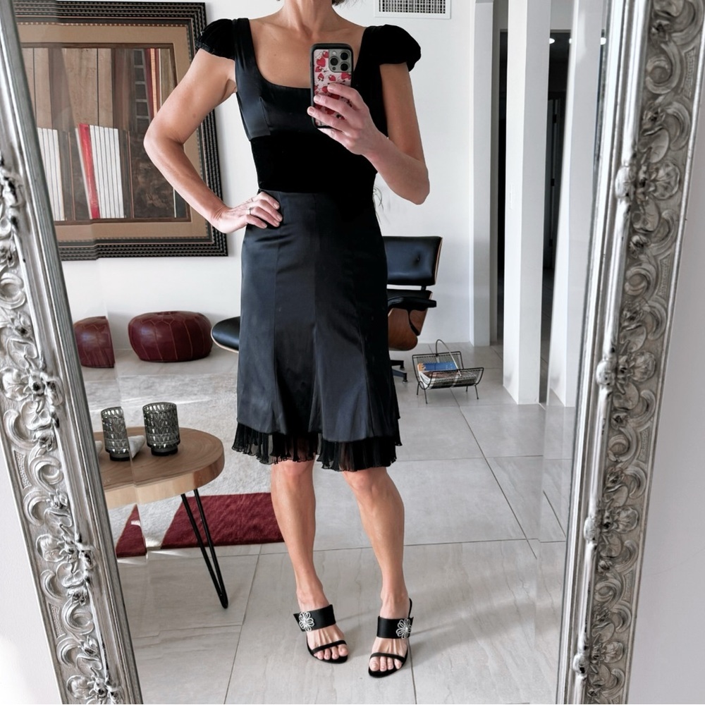 Vintage Louis Verdad Knee High Cocktail Dress Black Silk Size XS